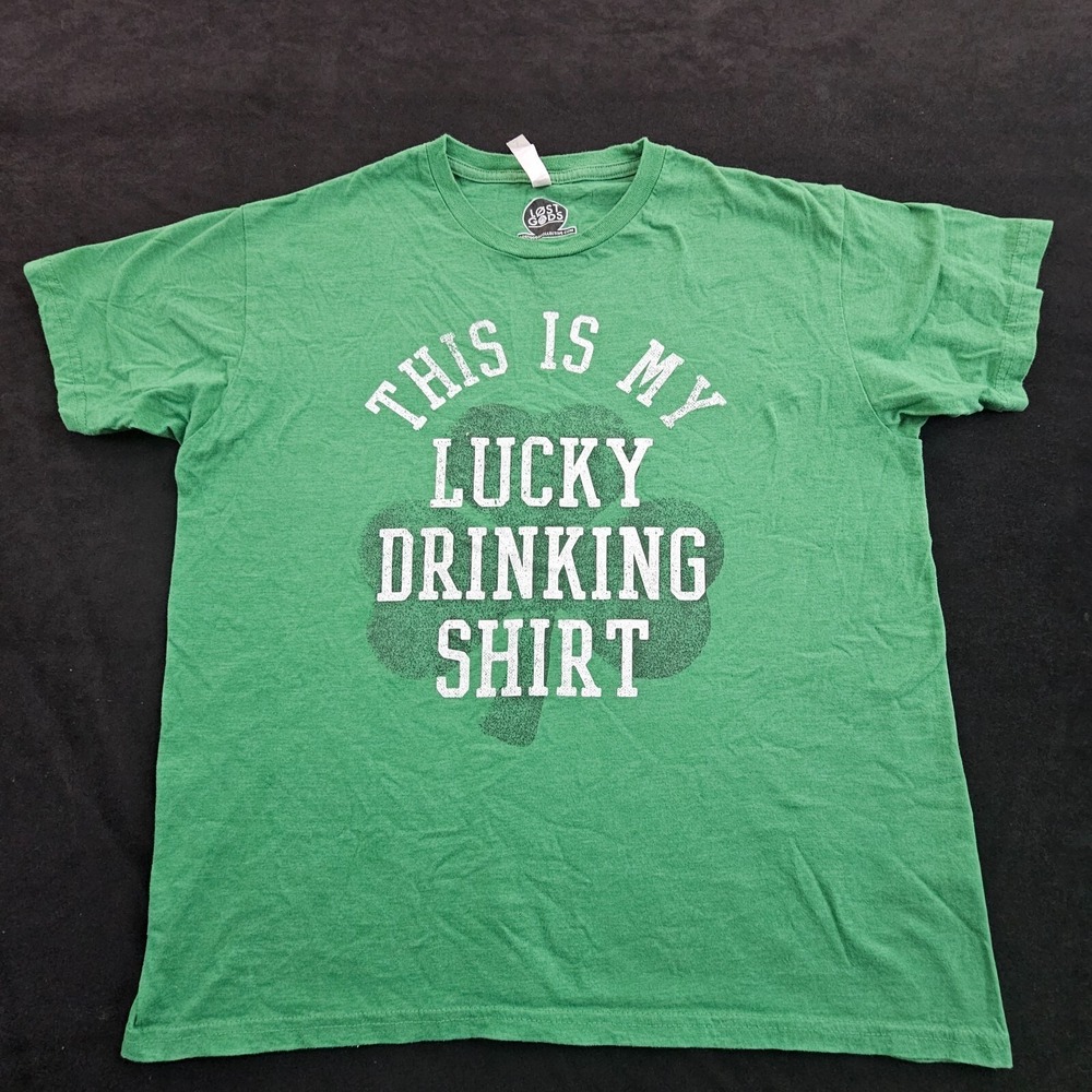 My Lucky Drinking Shirt Clover Green Short Sleeve Cotton Blend T-Shirt Men's L